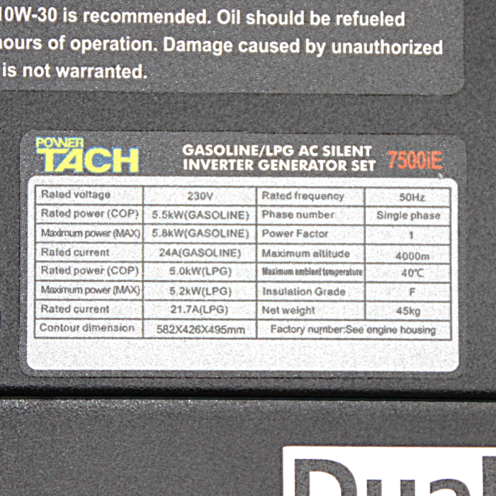 Генератор за ток на газ POWER TACH 5.8 kW модел 7500iE монофазен инверторен - Изображение 6